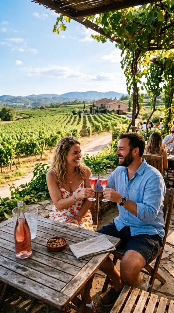 Una parella prenent una copa de cava brut rosat.